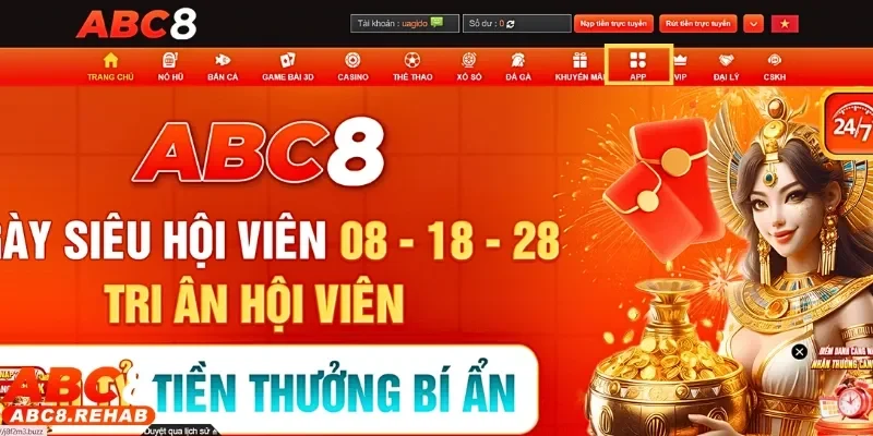 Tải App abc8 2 Người chơi chọn vào mục app để lấy link tải ứng dụng